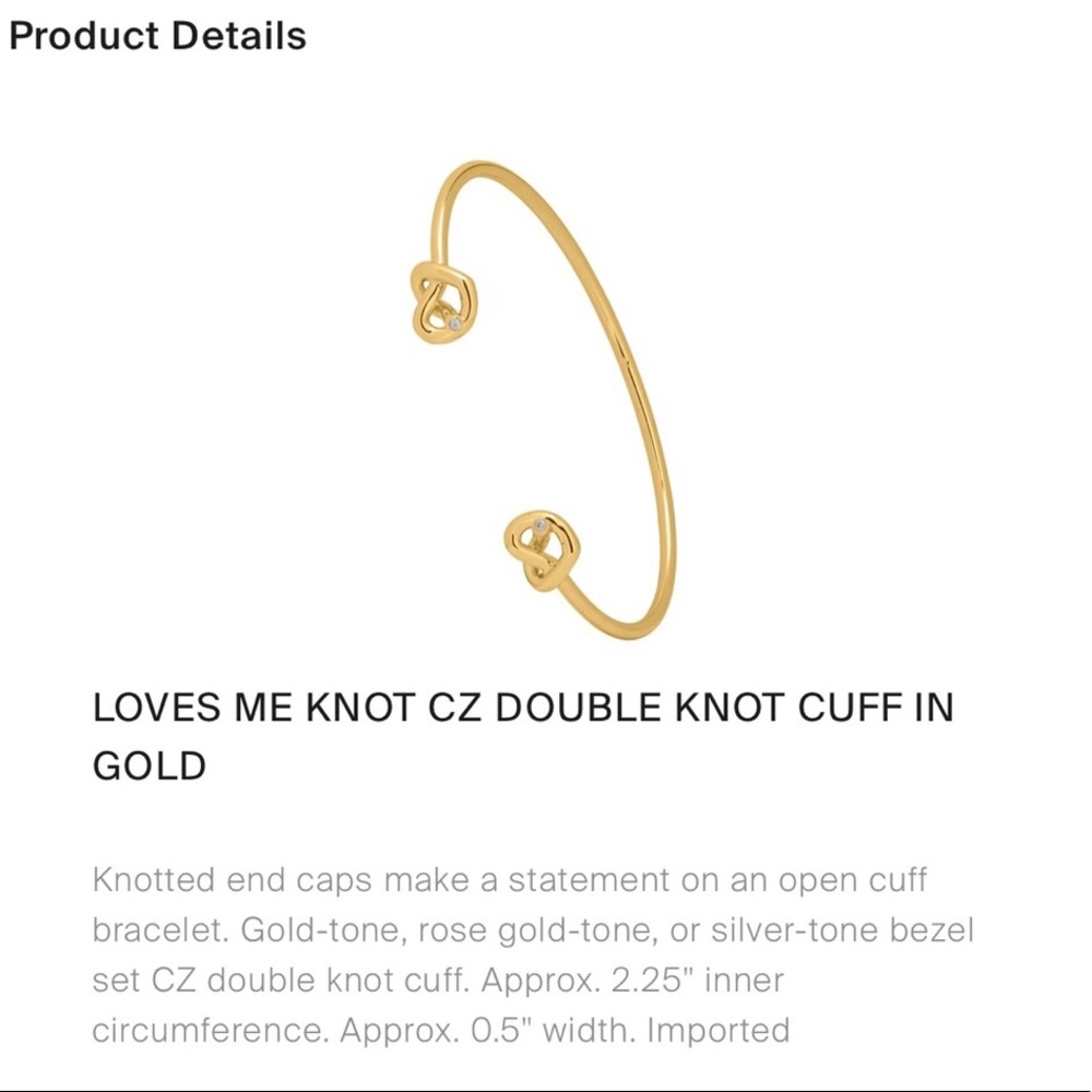 $78 Kate Spade Loves me Knot Double Heart Dainty Cuff Bracelet in gold - Picture 5 of 7